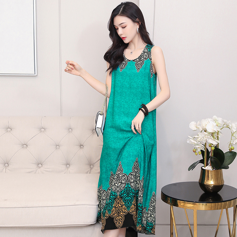 28poplin  Nightdress female pure cotton new pattern summer Thin Sleeveless Medium and long term Increase fertilizer Big size easy Fat mm pajamas