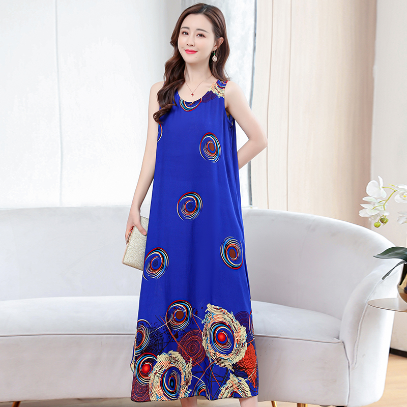51poplin  Nightdress female pure cotton new pattern summer Thin Sleeveless Medium and long term Increase fertilizer Big size easy Fat mm pajamas
