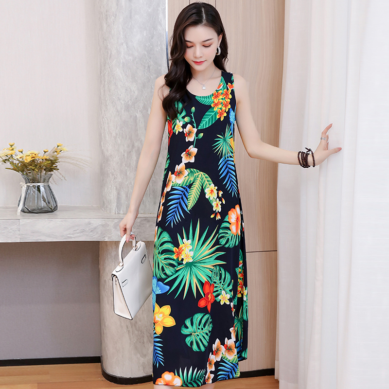 35poplin  Nightdress female pure cotton new pattern summer Thin Sleeveless Medium and long term Increase fertilizer Big size easy Fat mm pajamas