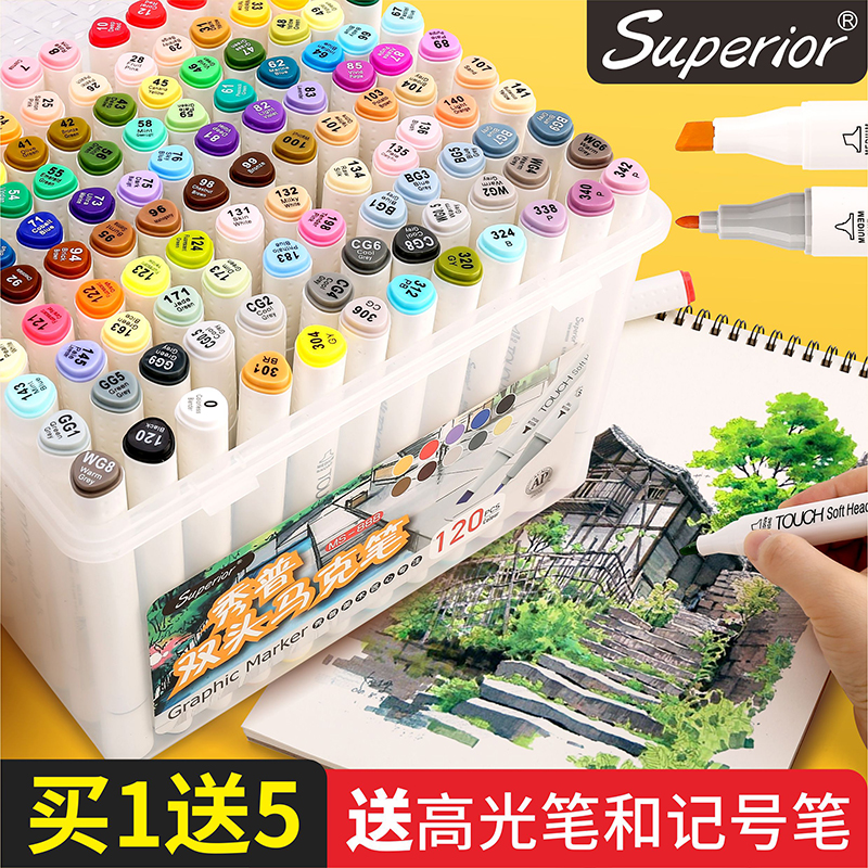 Show Double Head Mike Pen oily 7 Generation Students Fine Art Students Private Suite Painting Cartoon Watercolor Pen Hand-painted Design 60 80120 Color Children Beginners Color