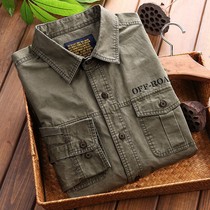 (Workwear Shirt) Jeep Shield Mens Spring and Autumn Cotton Loose Long-sleeved Tough Guy Classic Shirt Jacket Mens Wear