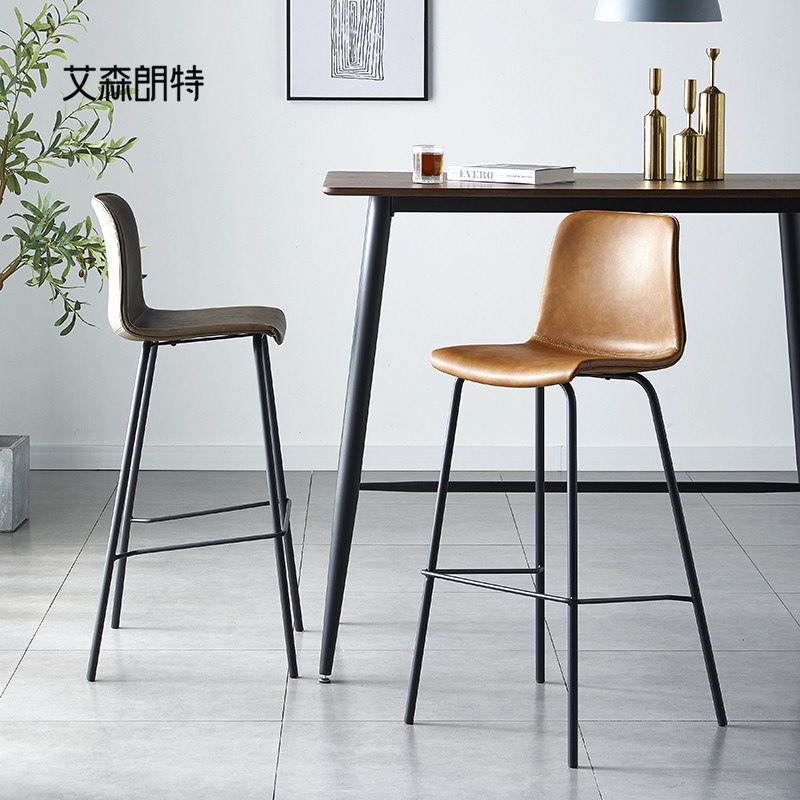 Nordic minimalist bar Bench Backrest Home Light Lavish High Footstool Modern Bar Chair Iron Art Casual Bar Chair Bar Stool