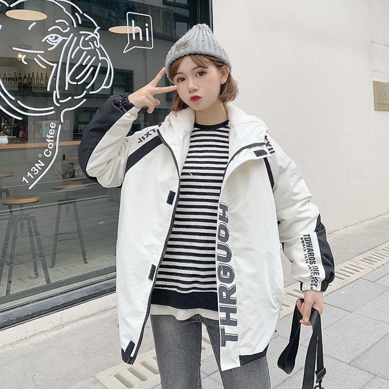 秋冬加绒加棉加厚工装外套女2019新款百搭学生韩版宽松棒球服棉服