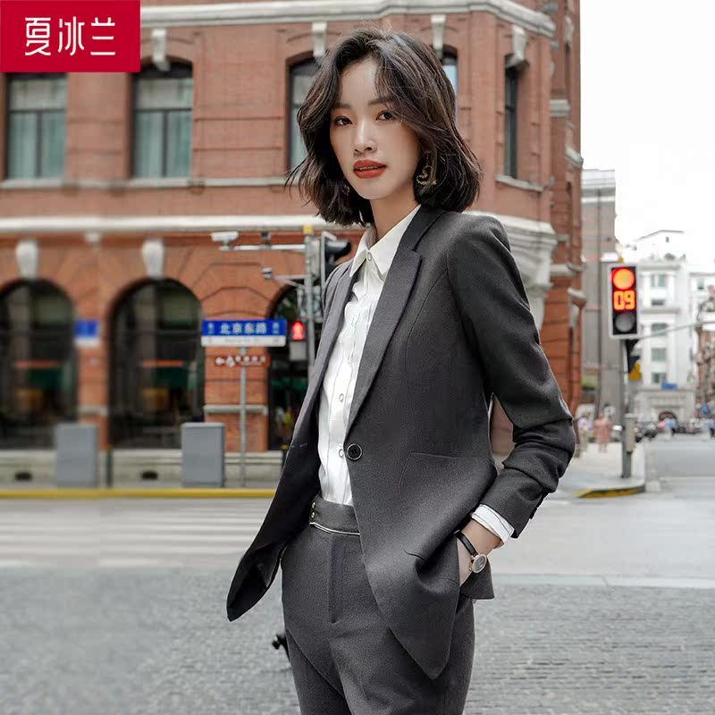 Gray blazer female autumn and winter Korean style British style fashion temperament small net red suit suit work uniform
