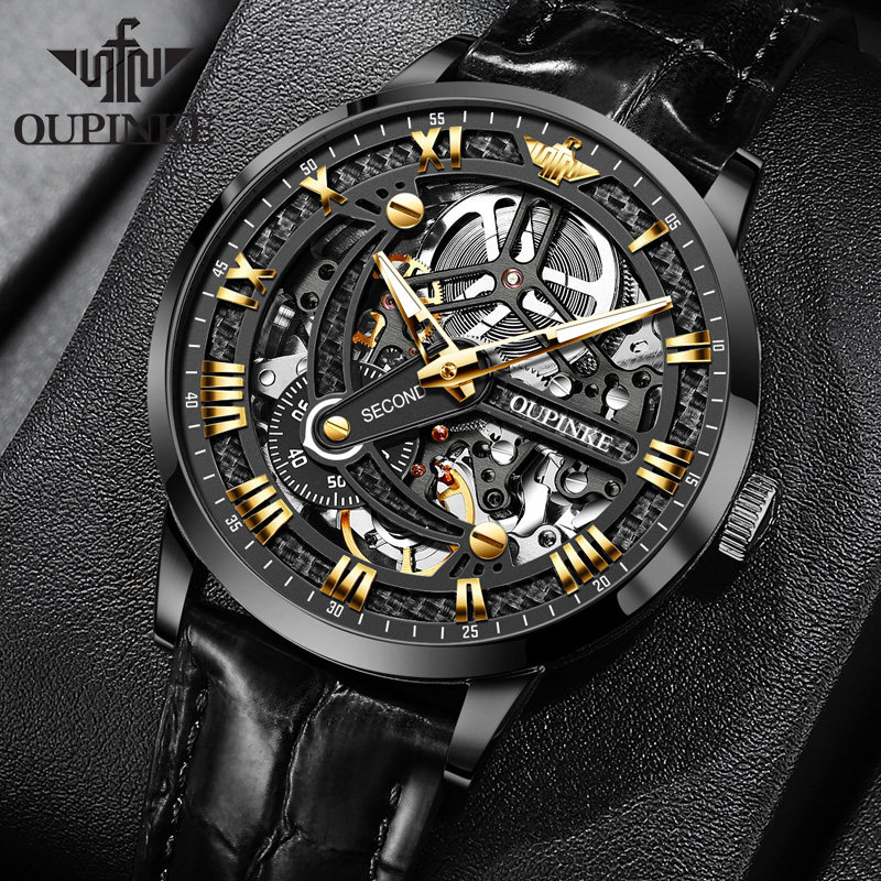 Swiss brand Omega watch men's mechanical watch Ji Pu joint waterproof black warrior men's watch hollow watch