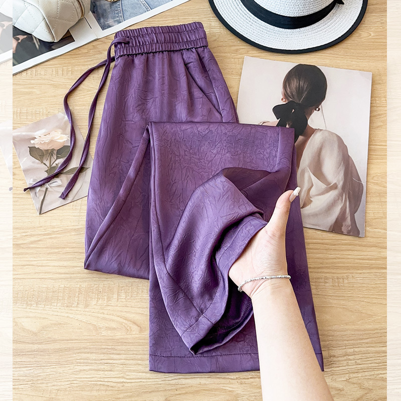 Purple Acetate Ice Silk Wide-Leg Pants for Women, 2026 Spring and Autumn New Style, High-Waisted, Drapey, Slimming, Summer Straight-Leg Pants