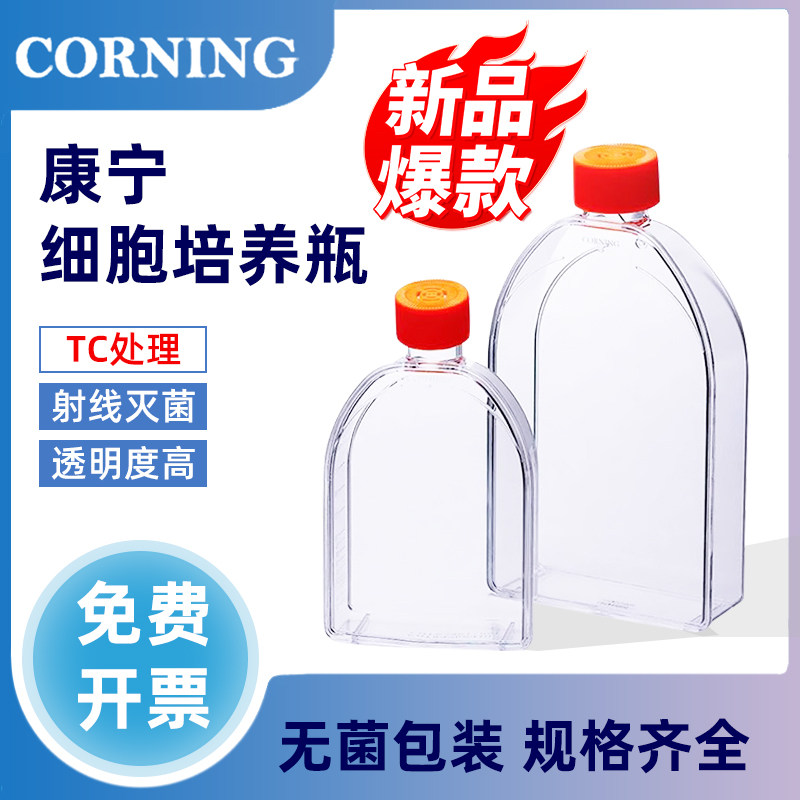 康宁Corning生物无菌细胞厌氧培养瓶螺口贴壁细胞瓶方形瓶TC处理T25密封透气盖无酶无热原矩形斜颈实验耗材
