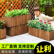 Carbonated Anticorrosive Wood Flower Case Outdoor Planting Trough Balcony Flowerpots Patio rectangular solid wood Vegetable Flower Trunk Special