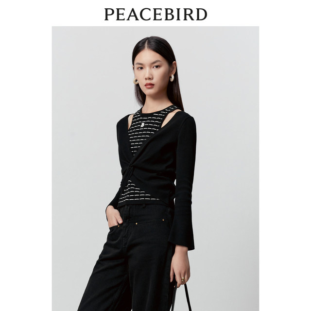 PEACEBIRD Women's 2023 Winter New Xiaoxiang Fake Two-Pece Thread Pullover A1EED4138