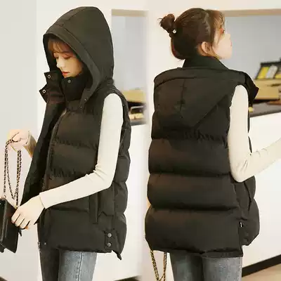 Hooded down cotton vest vest jacket female Korean loose waistcoat to wear outside 2021 autumn and winter new wild horse clip