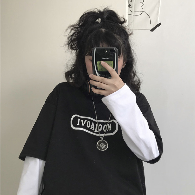 2021 New early autumn long sleeve T-shirt female Korean version easing 100 hitch a spring autumn holiday Two students on the clothes-ins tide