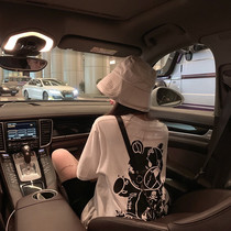 Korean spring and summer trendy bear cartoon print t-shirt men and women models loose mid-length cotton short-sleeved half-sleeved top