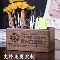 Factory direct sale mahogany pen holder gift custom printed logo office desk decoration student solid wood pen bucket storage box