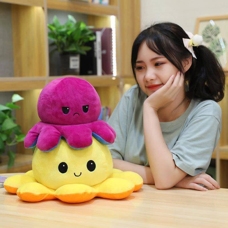 Blue pink girl discolored plush two-faced octopus doll gift blue cloth puppet creative angry to open the furry 