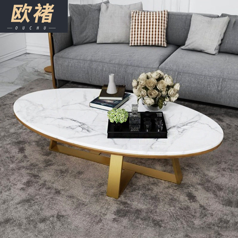 Nordic light luxury white oval marble coffee table tabletop simple modern living room small coffee table 1 meter small apartment
