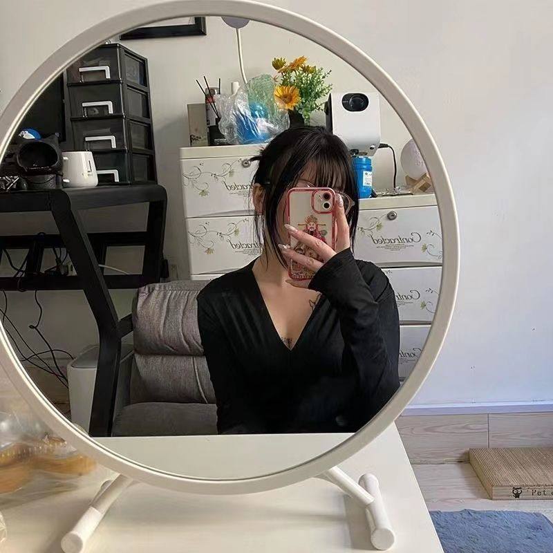 Cosmetic mirror desktop LED home bedroom inner net red in dresser round mirror beauty mirror