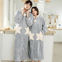 Pajamas womens autumn and winter thickened warm coral velvet nightgown mens extended couple suit Flannel homewear winter