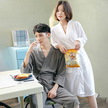 Bathrobe Womens thin section spring and autumn long section couple nightgown Summer water absorption quick-drying hotel Mens bathrobe Ice silk morning robe pajamas