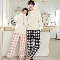 Couple flannel pajamas womens autumn and winter large size pants Coral velvet pants warm pants Men loose wear home pants