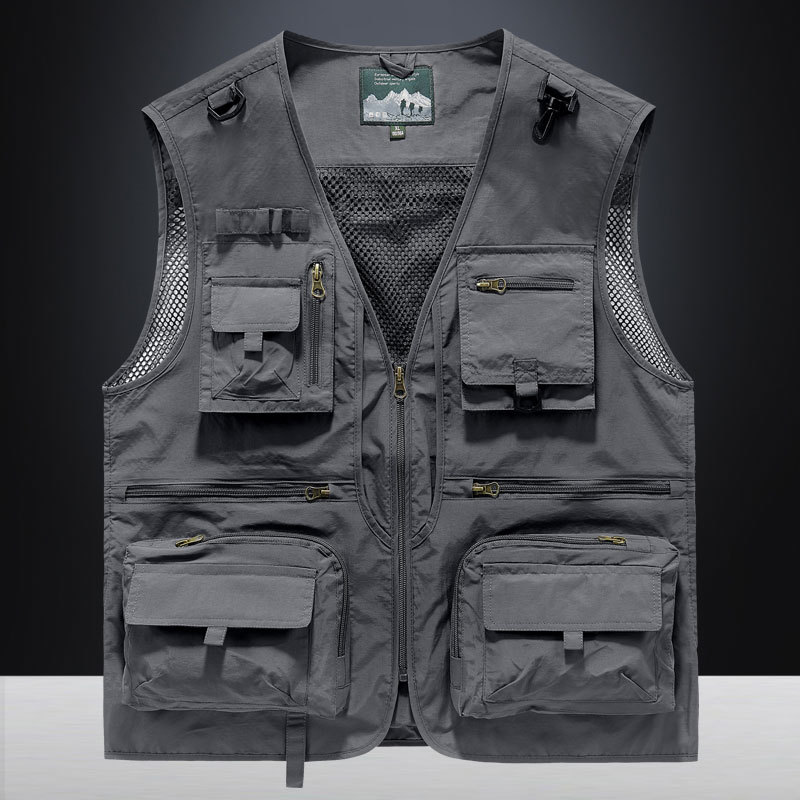 Men's Multi-Pocket Utility Vest Fishing Hiking Photography Outdoor Quick-Drying Jacket Sleeveless Vest