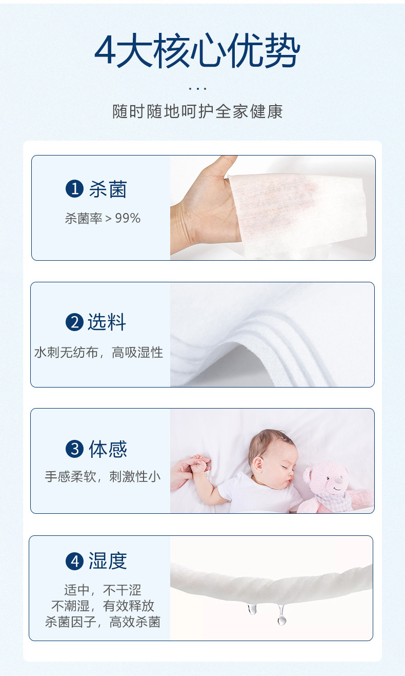 仁和 75%酒精消毒杀菌湿巾 60抽*5包 单张15*20cm 图4