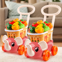 Childrens shopping cart toy baby trolley cut fruit vegetables Chile kitchen girl supermarket trolley