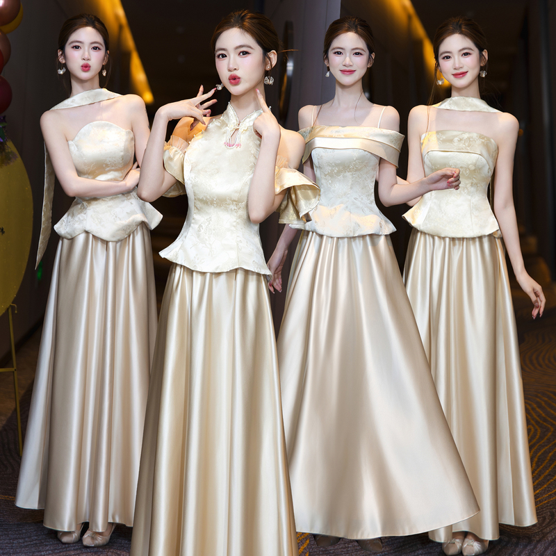 Champagne-Colored Wedding Bridesmaid Dresses 2026 New Style for November Weddings, New Chinese-Style Dresses for Bridesmaids, Suitable for Banquets and Everyday Wear