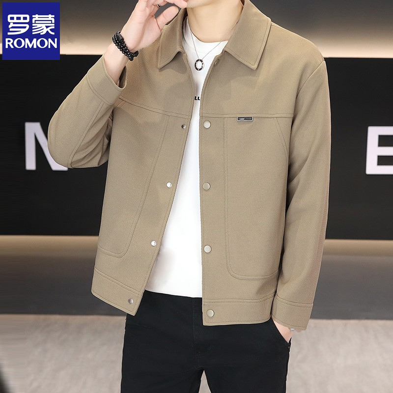 Romon Men's Lapel Jacket 2026 Spring New Solid Color Coat Men's High-End Hidden Button Versatile Top Trendy