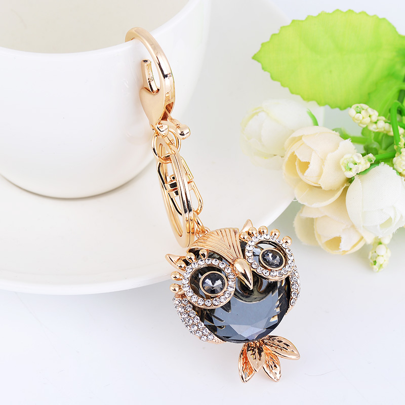 Dark Grey Owl 4587automobile Key buckle exquisite lovely rhinestone owl Key chain female classic foreign trade personality Pendants Creative gifts