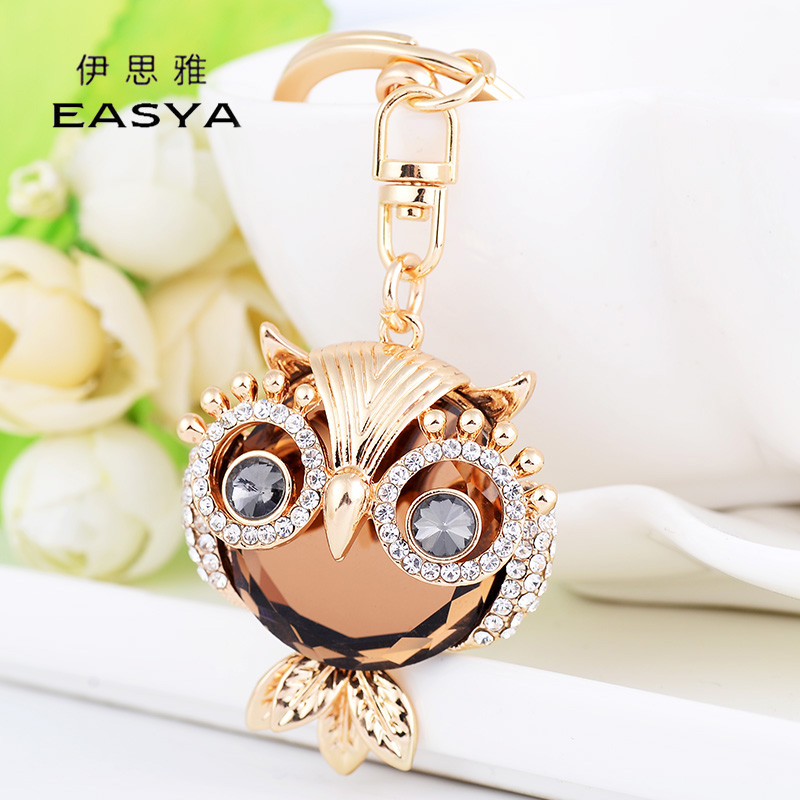 Champagne Owl 4587automobile Key buckle exquisite lovely rhinestone owl Key chain female classic foreign trade personality Pendants Creative gifts