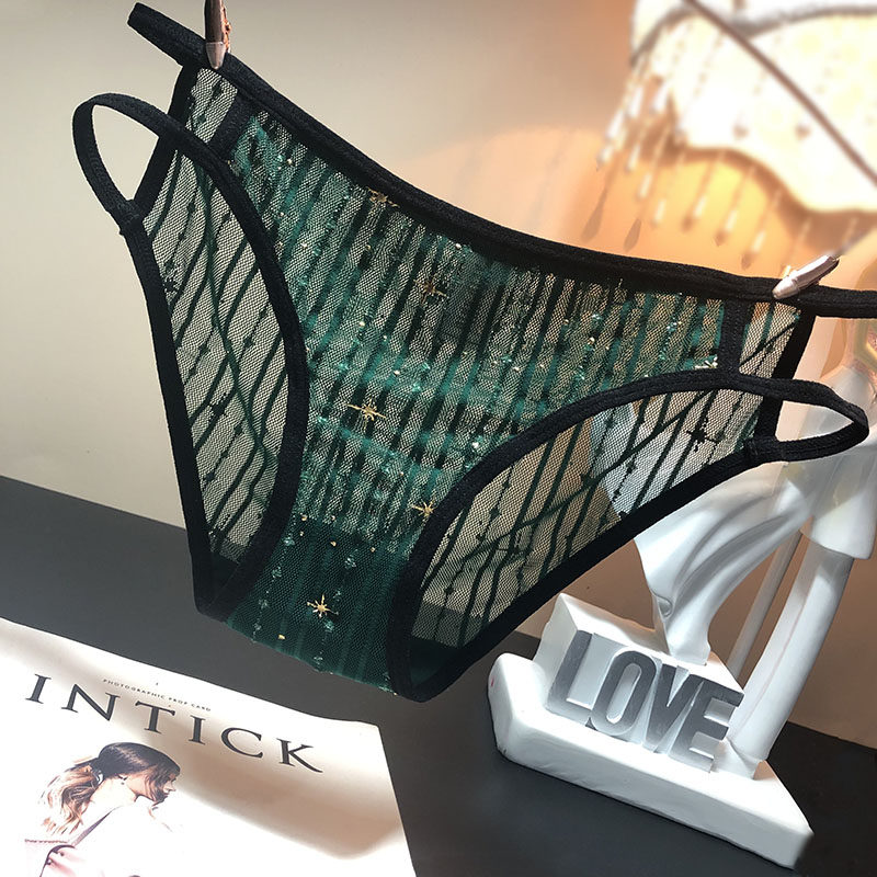 Lady Comfort Breathable Day Ensemble Sexy Transparent Lace Pants Woman Seductive Bright Sheet Stars Ultra Slim Lady Triangle Pants