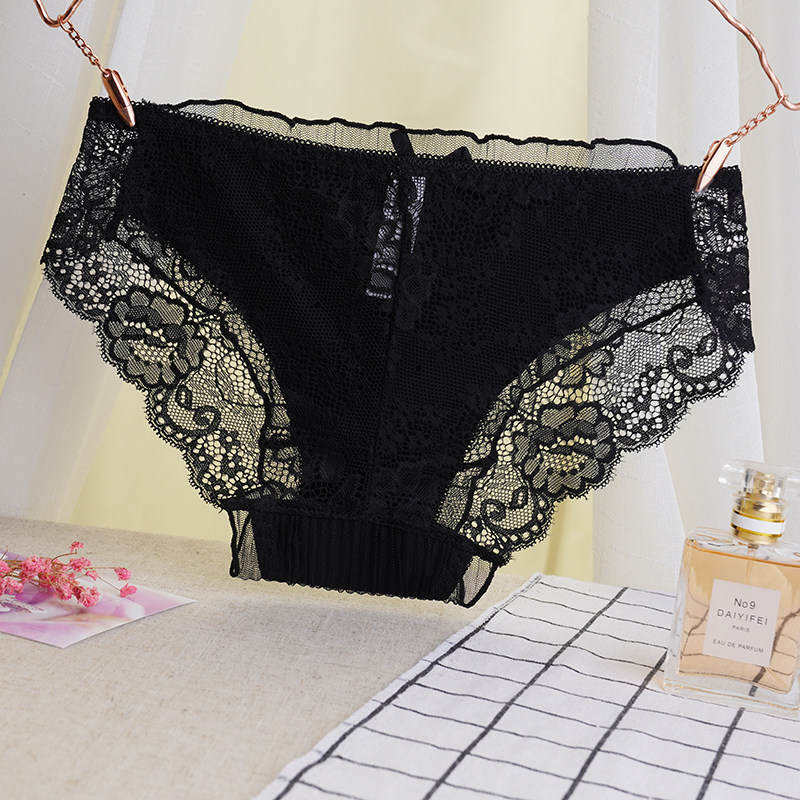 Japanese comfortable breathable chiffon sexy seamless mesh lace women's transparent underwear women's triangle mid-low waist large size