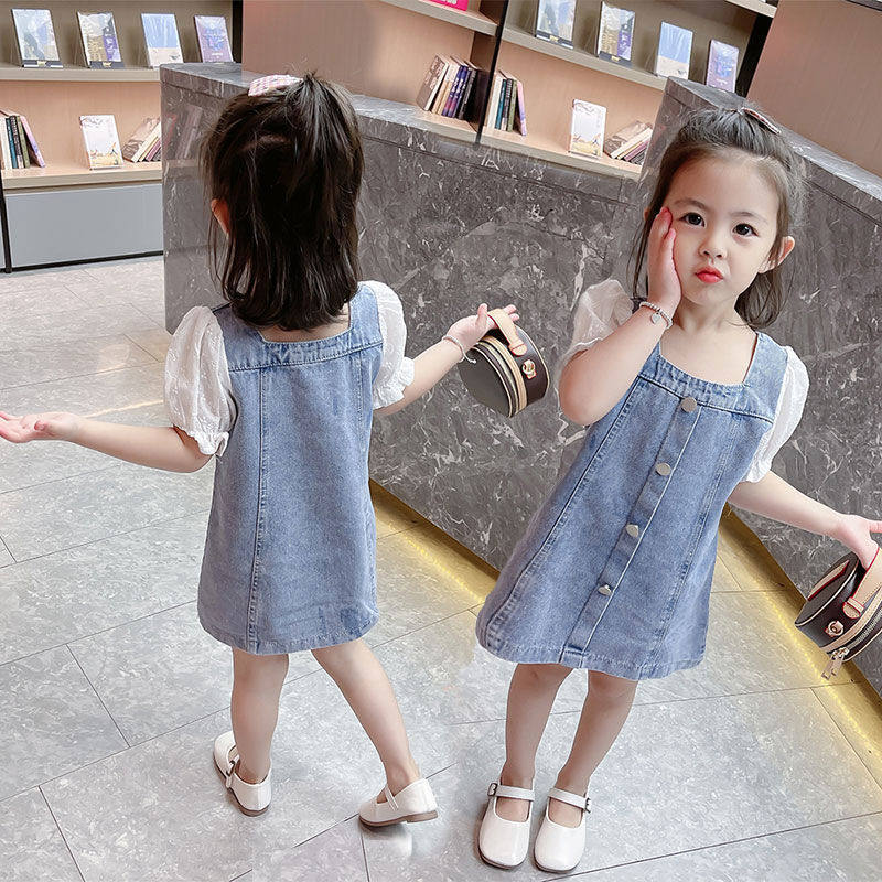 Girls' denim skirt summer dress denim baby bag skirt children's denim skirt dress spring and autumn long-sleeved skirt for children