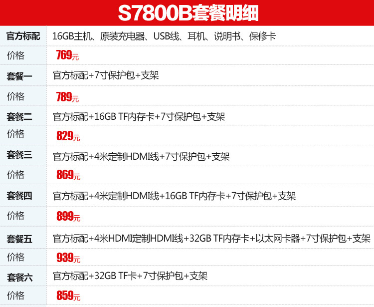 S7800B最新版套餐