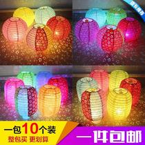 10 packs Mid-Autumn Festival childrens hand-held luminous hollow paper lanterns kindergarten dance performance props decorations