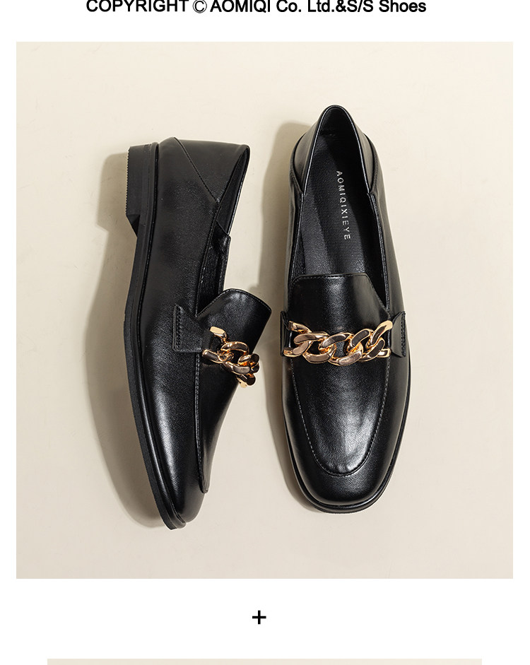 Omiqi flat leather shoes women 2022 new spring and autumn beanie shoes British style one foot pedal single shoe Lefour shoes