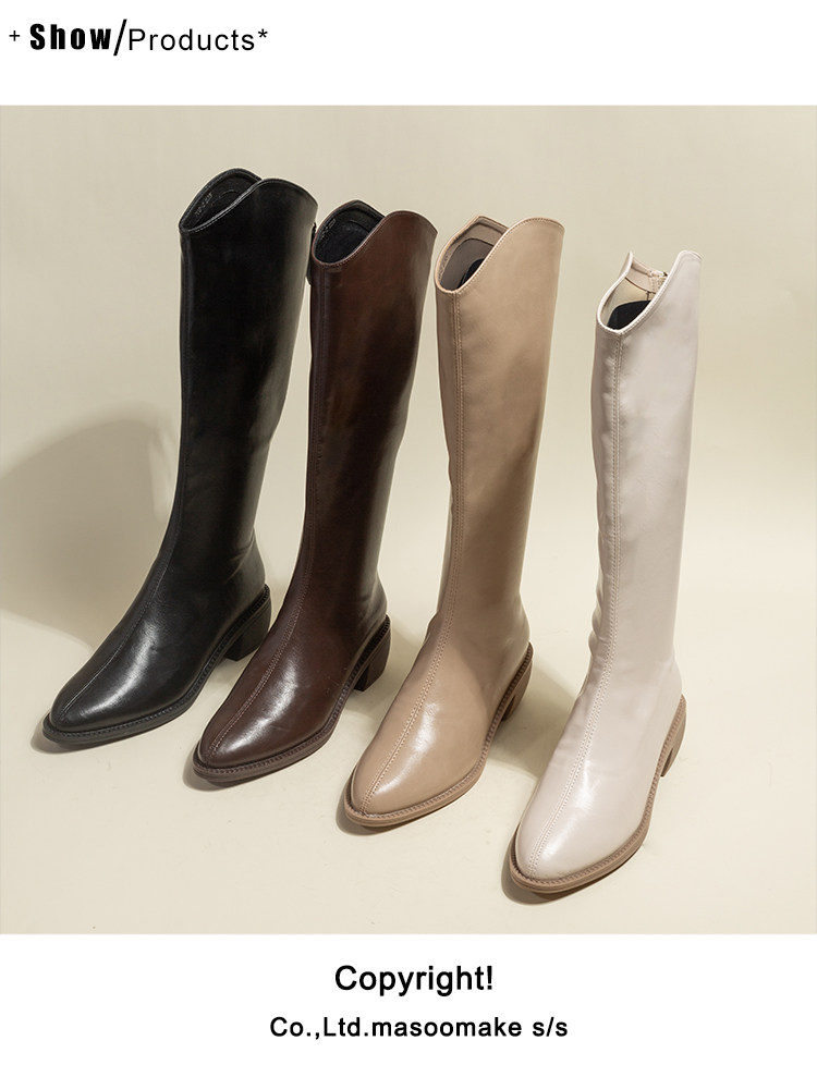 Western Cowboy Boots 2022 Spring Autumn White Riding Boots Long Boots Woman Boots High Cylinder Boots Coarse Heel Pointed Long Drum Boots