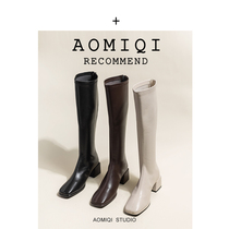 Omicki however knee-long cylinder boots woman 2022 new spring second square head slim skinny boots thick heel high cylinder boots Cavaliers boots