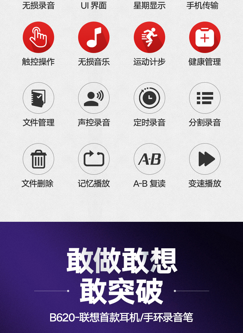 联想 隐形降噪录音笔 手环录音笔 4GB 图3