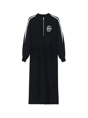 Осенняя толстовка, платье, модная юбка, приталенный длинный корсет, изысканный стиль, высокий воротник, средней длины, городской стиль