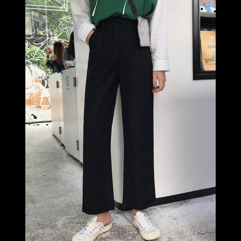 Jeans women's Korean version loose 100 hitch student retro casual chic wind high waist straight cylinder width 90% first love pants