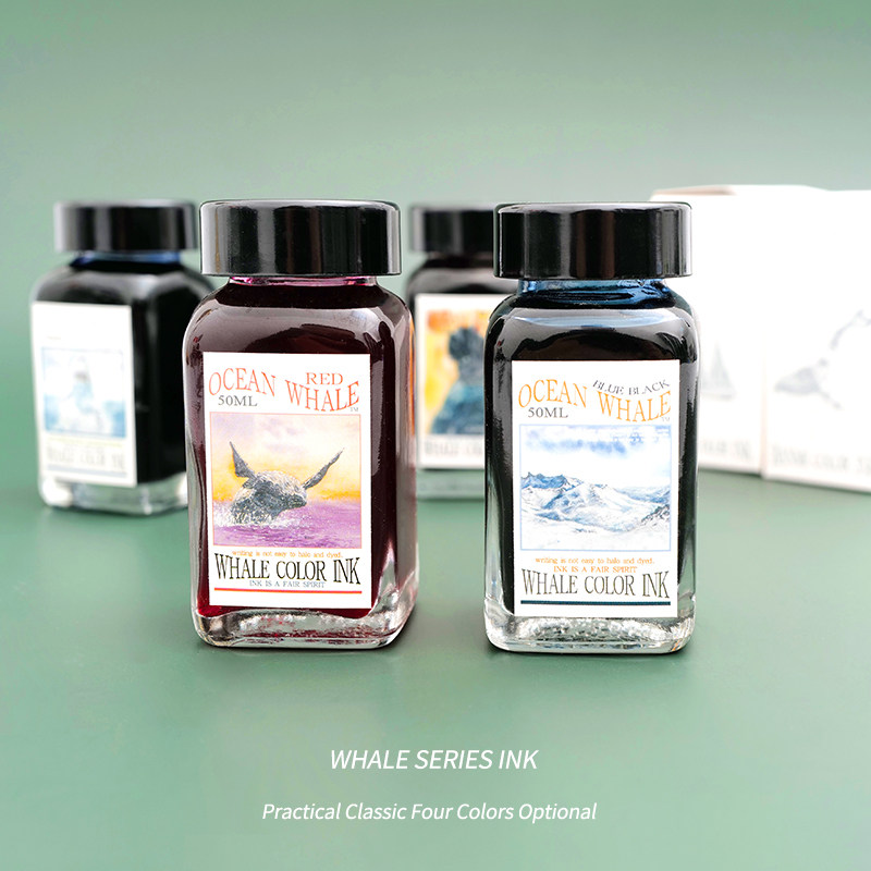 (Classic four colors) red black blue blue black next order note color whale ink non-carbon black ink blue pure blue red non-blocking pen pen student bottle 50ml