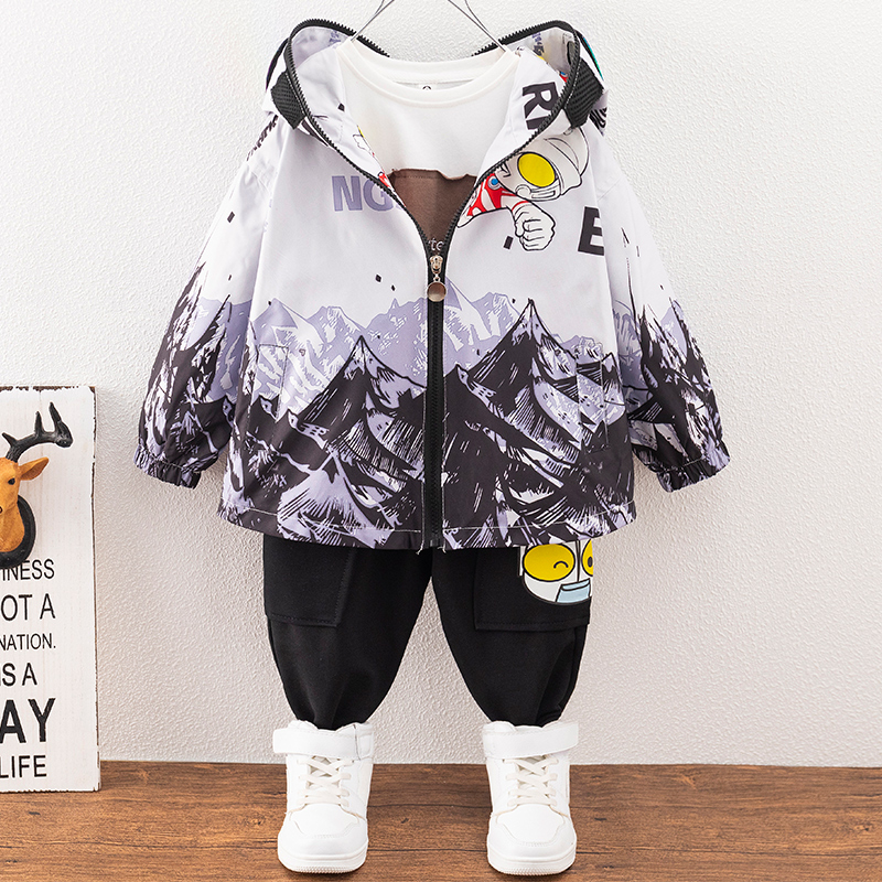 Ultraman clothes boy jacket 2022 spring children's cartoon pattern suit casual fried street sports two-piece suit