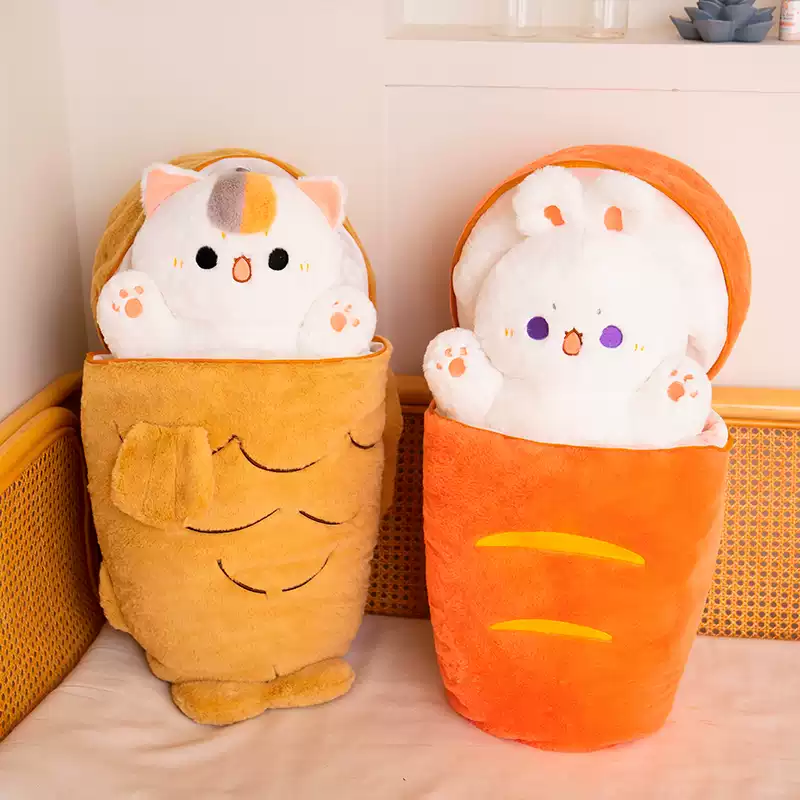 Thỏ cà rốt biến thành búp bê mèo cà rốt gối ngủ bé gái búp bê Taiyaki búp bê đồ chơi sang trọng