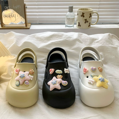 Женская обувь из крокодила с милым рисунком «сделай сам», новинка лета 2024, универсальная противоскользящая верхняя одежда с защитой от запаха, модная повседневная обувь на толстой подошве