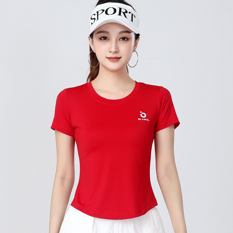 Square Dance Fitness Clothing Mesh Breathable Round Neck Top Short-Sleeved Quick-Drying T-Shirt Running Sports Summer Style