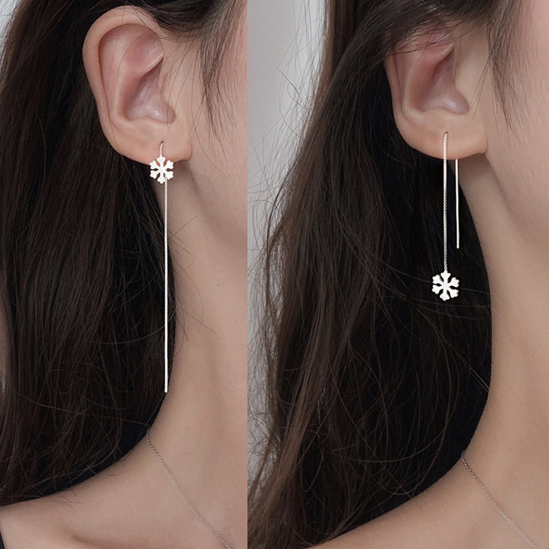 Pure silver earrings South Korean temperament Su-long ear pendant Jane about 100 hitch Artisanal Wire Drawing Snowflake Daughter Christmas Gifts