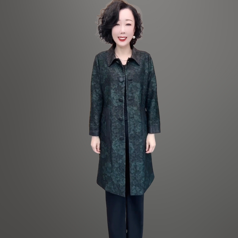 Elegant Lady 2026 Spring and Autumn Jacquard Trench Coat for Women, Plus Size Women's Clothing, Mid-Length Cardigan with Turn-Down Collar Elegant Lady 2026 Spring and Autumn Jacquard Trench Coat for Women, Plus Size Women's Clothing, Mid-Length Cardigan with Turn-Down Collar