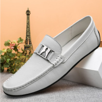 White Casual Leather Shoes Man Genuine Leather Soft Base Bean shoe Male Damp Breathable Small Code Mens Shoes Trend Han Edition Sloth Shoes 37
