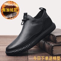 Mens shoes autumn winter genuine leather cotton shoes Mens in Korean version trendy pure leather board shoes 100 hitch soft-bottom men casual leather shoes